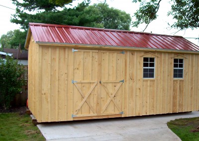 Amish Shed with red roof and double doors